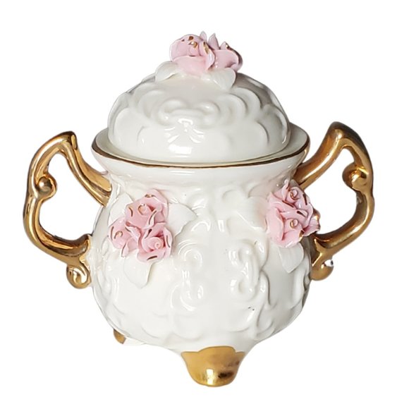 Vintage Handmade Porcelain Tea Set Pink Roses and 10K Gold Trim - Picture 11 of 16